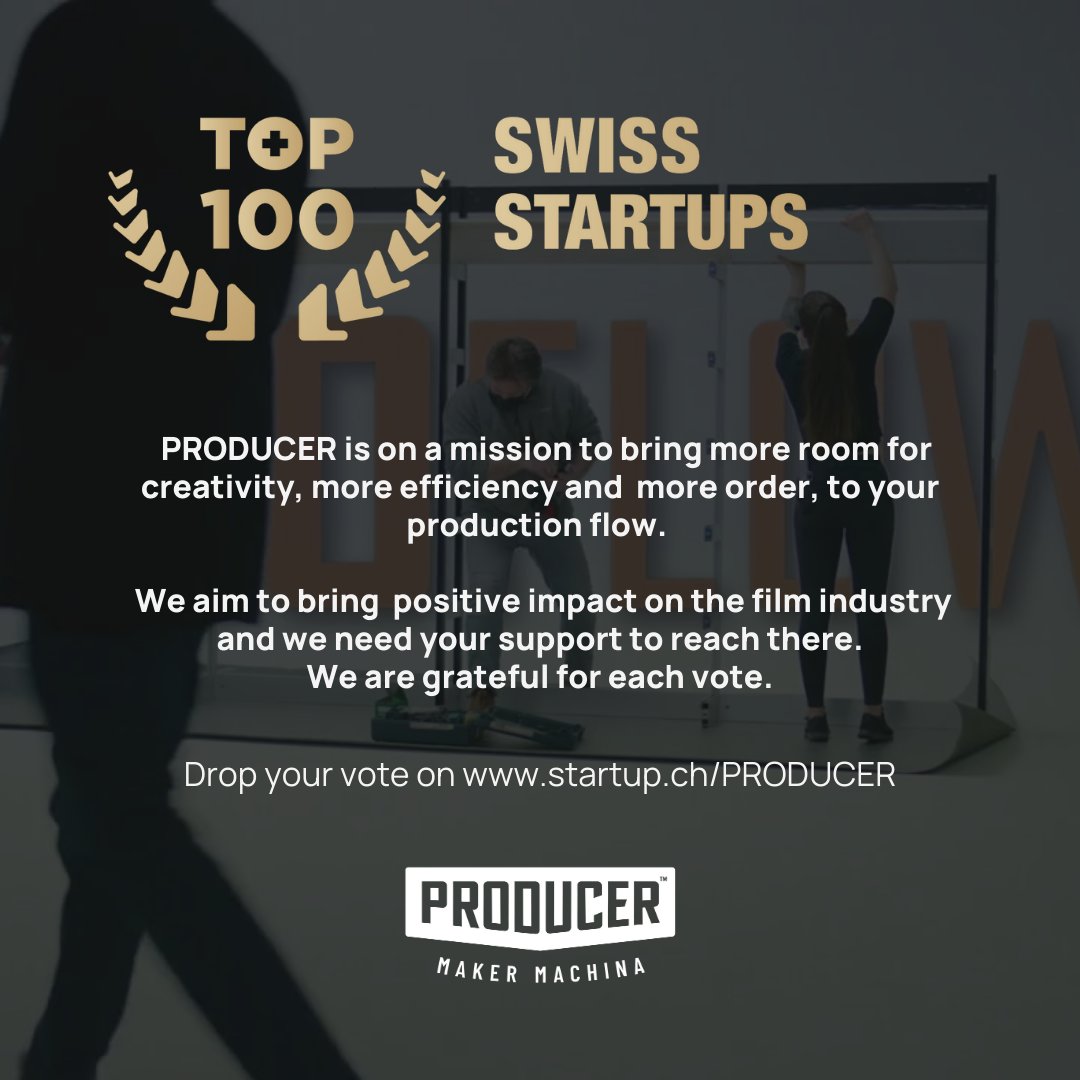 Do you believe PRODUCER is making a positive impact on the filmmaker community by delivering a useful tool? If yes, help our startup reach the top & grow faster🚀 Vote for us here: startup.ch/PRODUCER  @venturelab_ch 
#SwissStartups #TOP100SSU