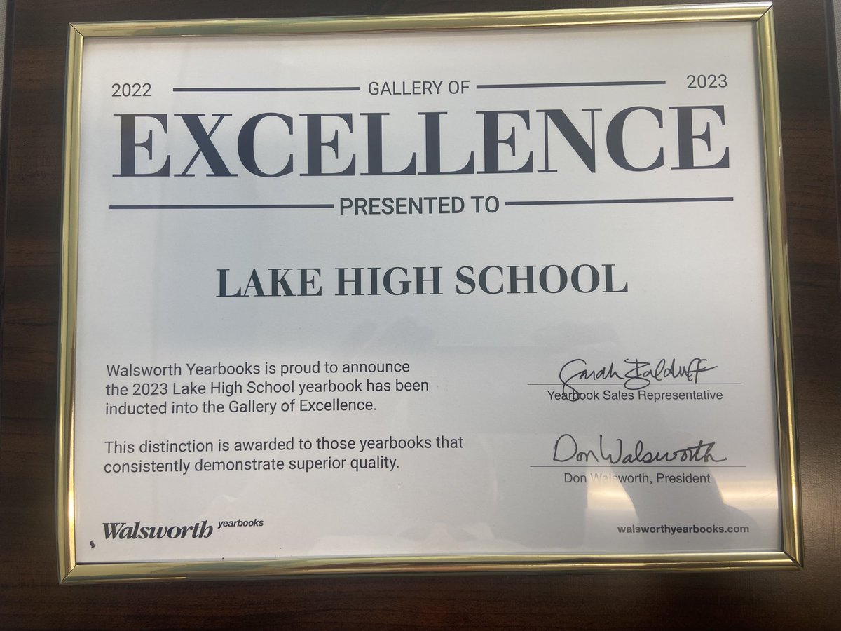 LakePrincipal's tweet photo. Congratulations to Mrs. Noel Cramer and our yearbook staff! Our ‘22-23 LMHS yearbook has been inducted into @yearbookforever “Gallery of Excellence” and will be used as a model for other schools across the country! Quite an achievement! https://t.co/jKOjO5JXJb