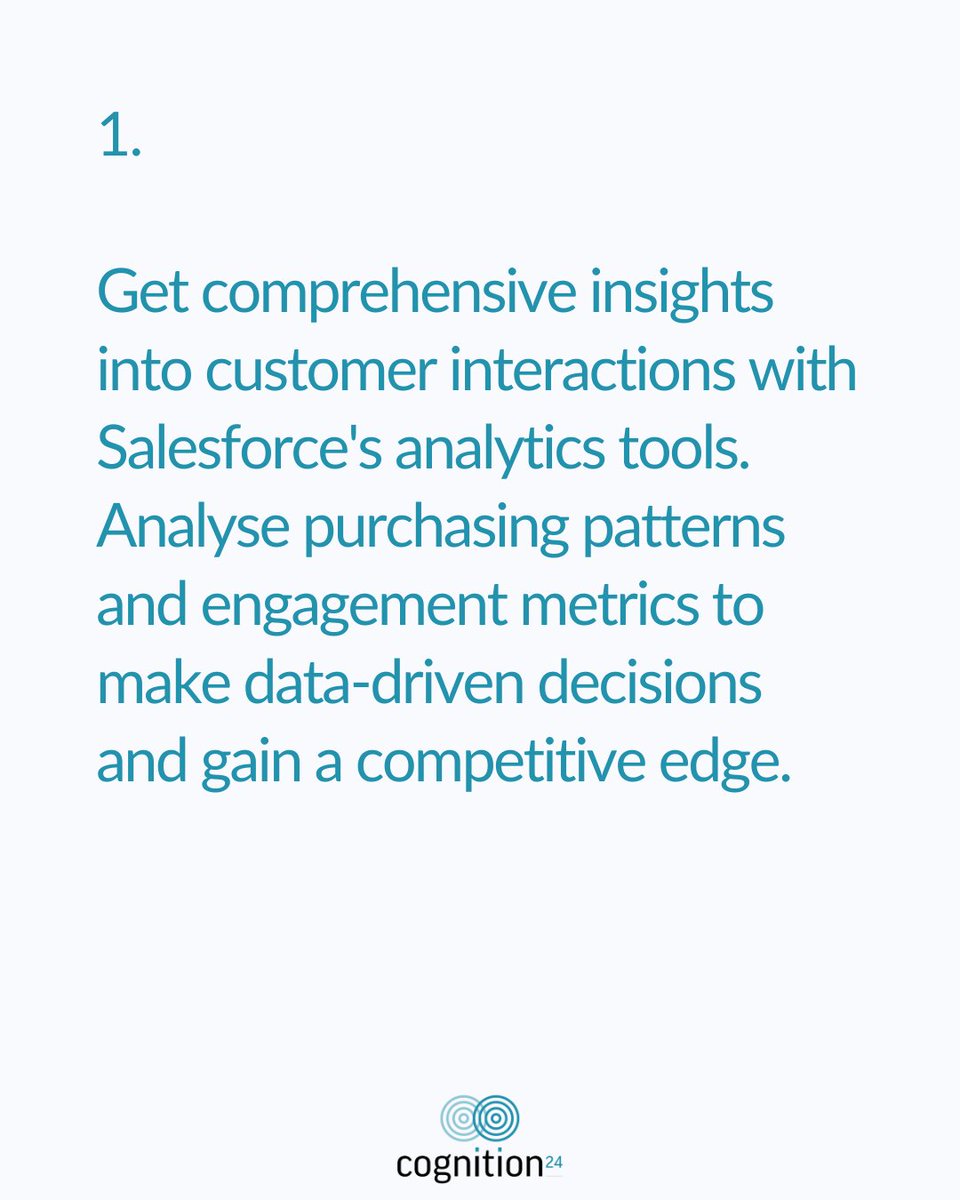 Cognition_24's tweet image. Gain a comprehensive understanding of your customers' behaviour and preferences to optimise engagement strategies and drive growth. Contact us to unlock the full potential of #SalesforceAnalytics: bit.ly/3SnZpqZ
#CustomerBehavior #DataDriven #GrowthStrategies