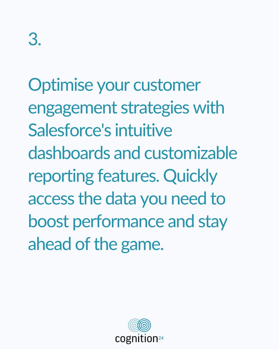 Cognition_24's tweet image. Gain a comprehensive understanding of your customers' behaviour and preferences to optimise engagement strategies and drive growth. Contact us to unlock the full potential of #SalesforceAnalytics: bit.ly/3SnZpqZ
#CustomerBehavior #DataDriven #GrowthStrategies