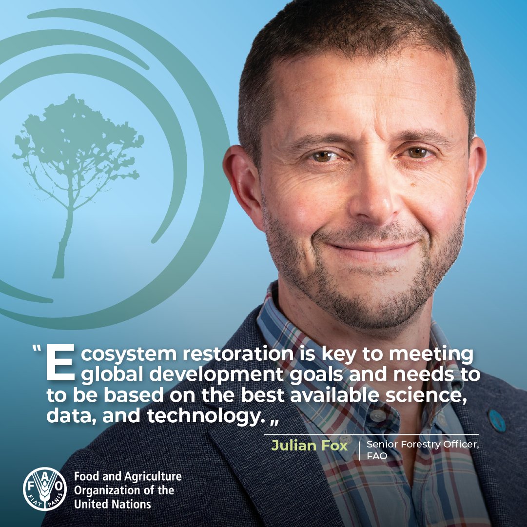 FAOForestry's tweet image. "Ecosystem restoration key to global development goals &amp;amp; must be based on best available science, data, &amp;amp; technology. FAO through Task Force on Monitoring of UN Decade on #EcosystemRestoration pleased to lead process,” @FAO’s @juliancfox tells #GFOI2023 

#GenerationRestoration
