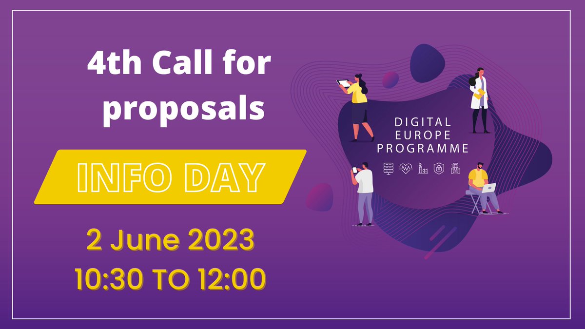 #DigitalEuropeProgramme: the 4th Call for proposals is now open! 📑 Read more about the new calls ➡️ digital-skills-jobs.europa.eu/en/latest/news… 🔔 Register now for the new Info Day event on 2 June 2023 to learn more about the calls ➡️ digital-skills-jobs.europa.eu/en/latest/even…