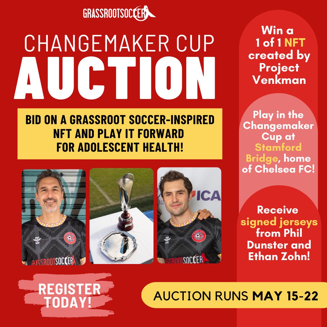 We are thrilled to announce a partnership with <a href="/projectvenkman/">Project Venkman</a>, <a href="/phildunster/">Phil Dunster</a>, and Grassroot Soccer Co-Founder <a href="/EthanZohn/">Ethan Zohn</a> on a one-of-a-kind Changemaker Cup Auction, with proceeds benefiting GRS and our adolescent health programs!

Learn more and register:
grassrootsoccer.org/changemakers-c…