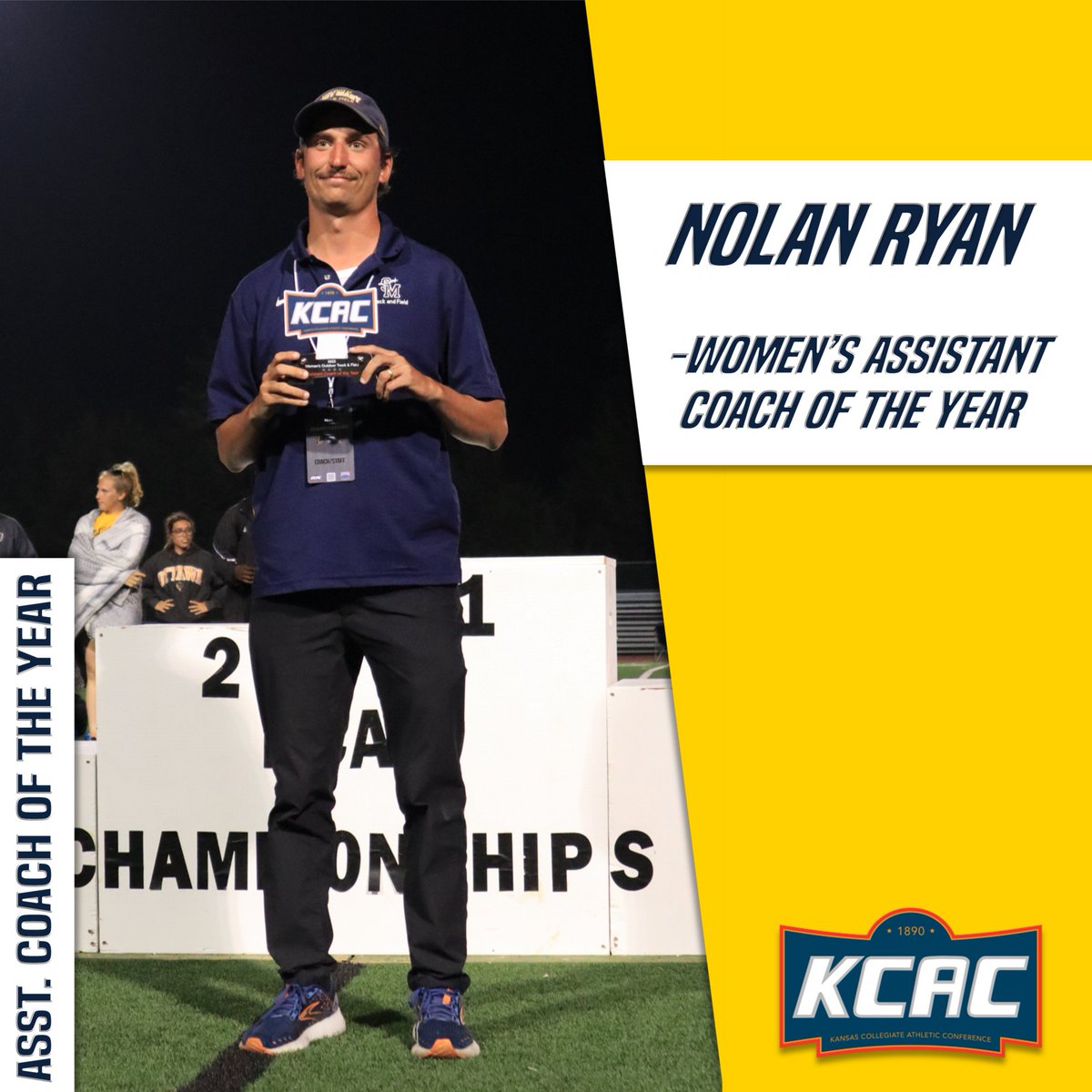 🏆Assistant Coach Nolan Ryan was named the KCAC Outdoor Track & Field Women’s Assistant Coach of the Year!! #gospires💫 #trackandfield #coachoftheyear