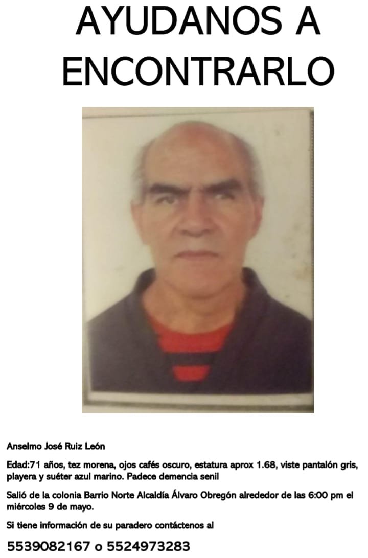 ZonaAcustica's tweet photo. Su ayuda por favor para encontrar al abuelo de una de nuestras colaboradoras y amiga. @locatel_mx @AlertaAmberMX @AlertaAmberCiu @AlvaroObregonMx @SSC_CDMX #Desaparecidos #adultosmayores #AlcaldiaAlvaroObregon https://t.co/BqRZxgXJfG