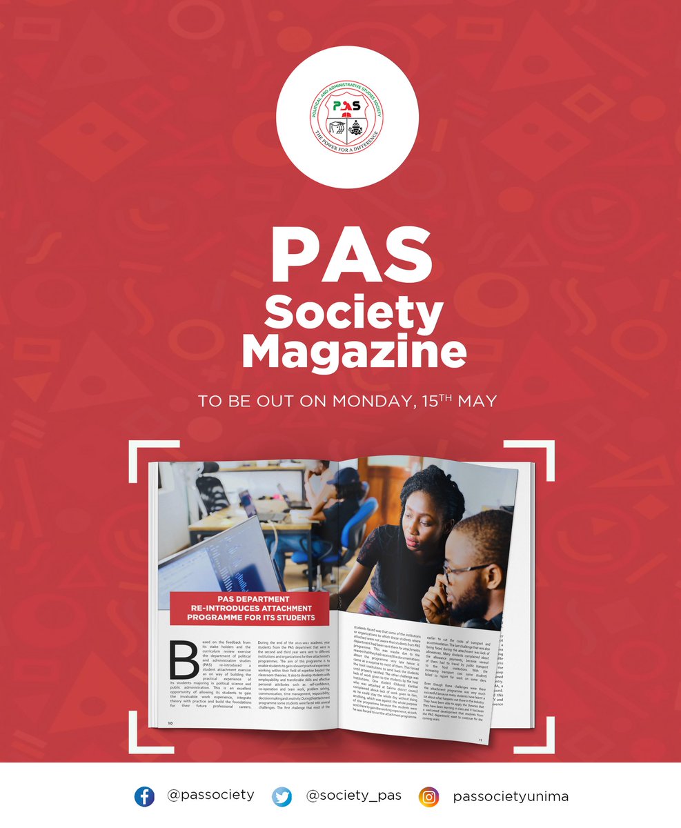 Count down to Monday 15 May, 2023

<a href="/society_pas/">PAS Society</a> 
<a href="/pasdept_UNIMA/">Political &Administrative Studies Department UNIMA</a> 
<a href="/EUinMalawi/">EU in Malawi 🇪🇺</a> 
#PASSocietyMagazine
#ProudPresidentChikoMatiki