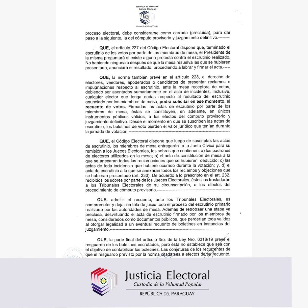 rco1180's tweet photo. #EleccionesPy2023 | El @TSJE_Py no dará apertura del sobre 4 ni suspenderá el cómputo y juzgamiento definitivo de las elecciones nacionales. https://t.co/SkE4c0Ywh2