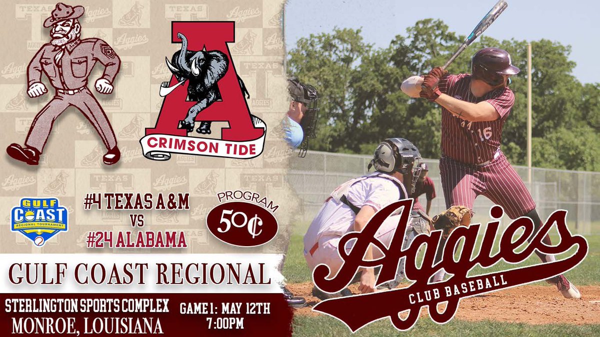 Tomorrow your Aggies take on the Tide in round one of the NCBA Gulf Coast Regional‼️

#GigEm #AgsClubBaseball