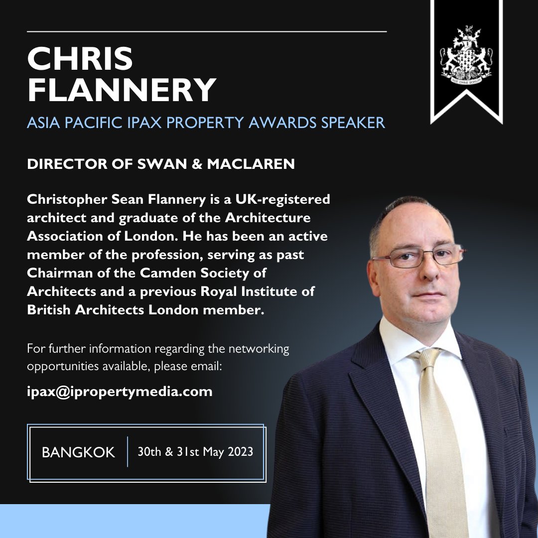 Property_Awards's tweet image. 🗣️ Introducing Chris Flannery, Director of Swan &amp;amp; Maclaren with over 30 years of architectural experience in the Asia Pacific. 🌏

Don't miss his insights at The Asia Pacific Property Awards 2023 in Bangkok. Get your tickets here: bit.ly/IPAAP23

#AsiaPacific | #IPAX
