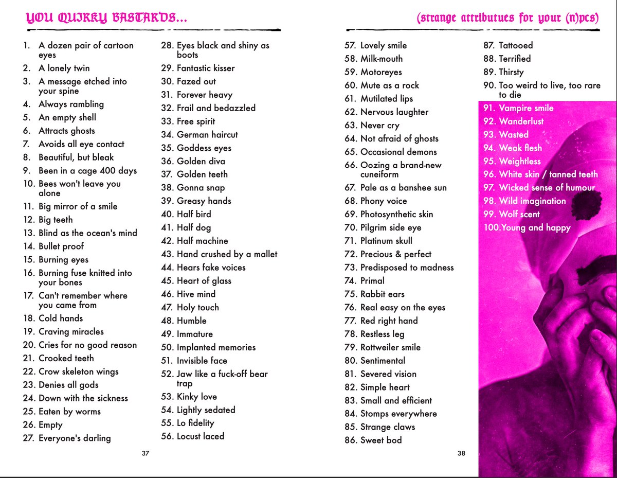 Did I mention that 100 Bastards has a bunch of radweird tables? d100 items (i search the bastard), d100 character quirks, d100 bastard origin locations, and a 4d20 bastard remixer?