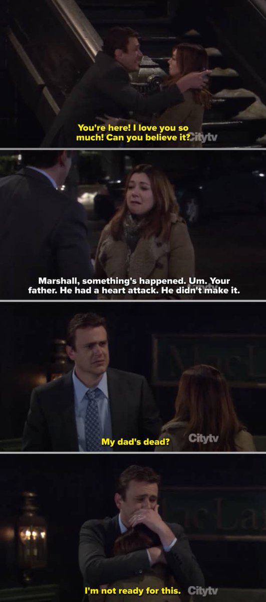 filmswithtafari's tweet photo. 2. Heart-wrenching moment in How I Met Your Mother when Jason Segel (Marshall Eriksen) expects to celebrate his dad's recovery, only to find out that he passed away. Jason's acting was so real, I felt the sadness. #HIMYM #JasonSegel #HeartbreakingScene https://t.co/ac1aGcUIGX