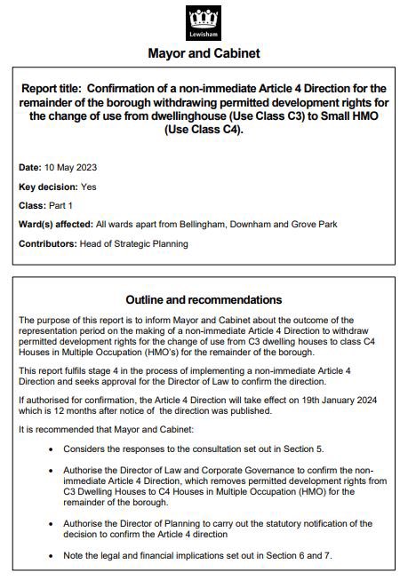 Brenda_Dacres's tweet photo. ✅ Yesterday evening Mayor and Cabinet voted to withdraw permitted development rights for Houses in Multiple Occupation across the borough.
 🏡 This means any future HMO conversions will have to obtain planning permission, as well as being subject to our HMO licensing scheme. https://t.co/6et6ZaM2xm