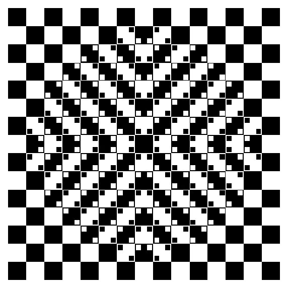 Reality shatter. 

Adding little squares distorts our perception of the checkerboard floor, making it appear to bulge out.  Source: bit.ly/3I4nArb

By Akiyoshi KITAOKA, <a href="/AkiyoshiKitaoka/">Akiyoshi Kitaoka</a>, bit.ly/3pvKXUh, Used with permission.