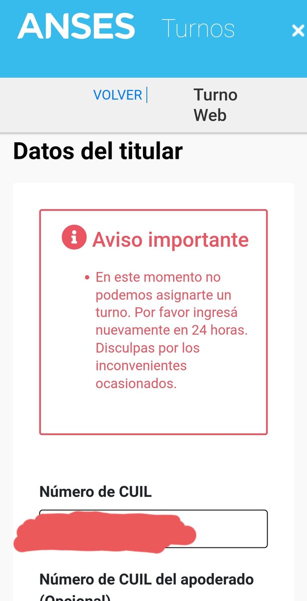 Hace una semana que estoy tratando de sacar un turno en <a href="/ansesgob/">ANSES</a> para gestionar la pensión de mi madre y sale este  mensaje ¿no se les ocurrió pensar en los miles de abuelos que deben estar pasando por esta situación, deben necesitar de la pensión?
