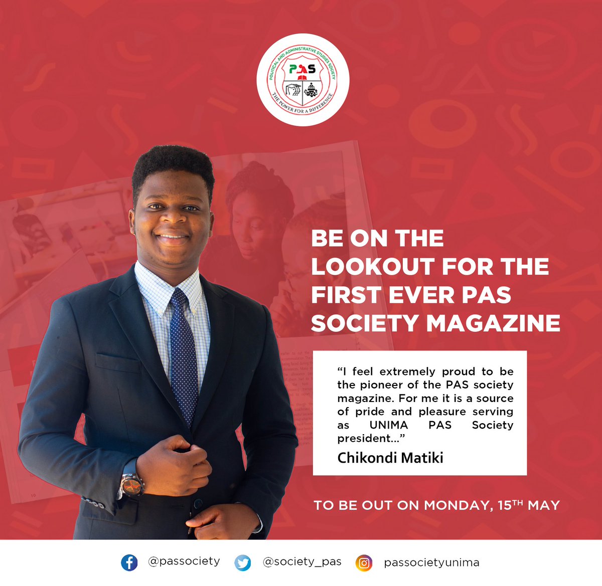 #PAS_SocietyMagazine
#ThisMonday
#15May
<a href="/society_pas/">PAS Society</a> 
<a href="/EUinMalawi/">EU in Malawi 🇪🇺</a>