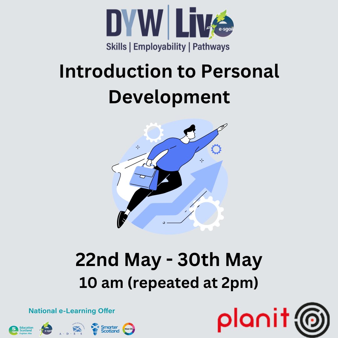 DYWLive's tweet photo. Give your pupils the tools they need to apply and interview for the job of their dreams and put the hard work towards an SCQF Personal Development Award.
Sign up at  https://t.co/Ygmb7i5PhD
@eSgoil @EducationScot @planitcareers #DYWLive #NeLO https://t.co/JGpFBypAyu
