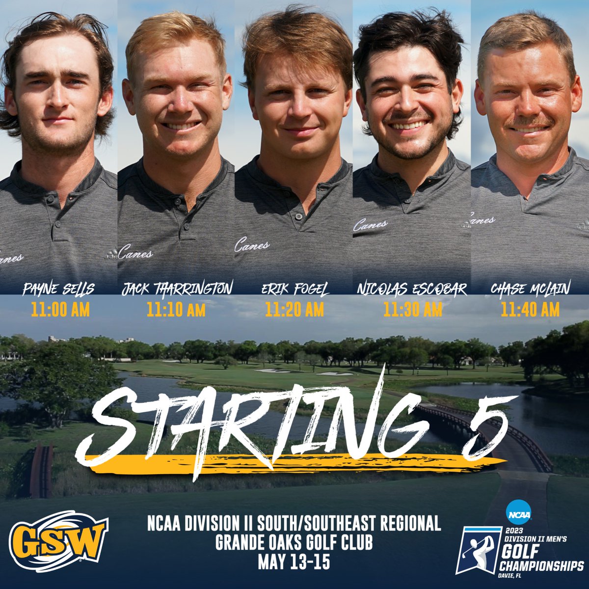 GSWAthletics's tweet photo. Opening round of the NCAA DII South/Southeast Regional starts this morning for #8 @GSW_GOLF! 

⛳️ ON THE ROAD
🏆 NCAA DII Super Regional
🗺️ Davie, Fla.
🕚 11 a.m. 
⛅️ 84°
💨 12 mph
📊 https://t.co/pplf8iLByP https://t.co/aXSUxcgHhT