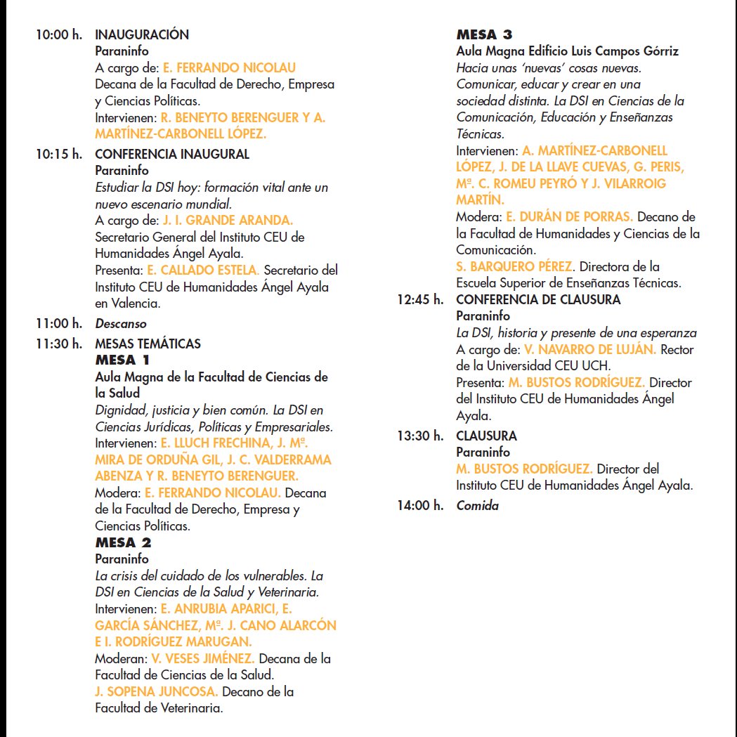 📢 "Tiempos de crisis, tiempos de esperanza" es el título alentador de la primera Jornada de Doctrina Social de la Iglesia organizada por <a href="/Ceuayala/">Instituto CEU de Humanidades Ángel Ayala</a> Valencia, en la que se debatirá sobre cuestiones clave de la #DSI.
🗓️ Lunes 15 mayo 2023
🏫 Paraninfo y Aula Magna <a href="/uchceu/">Universidad CEU UCH</a>