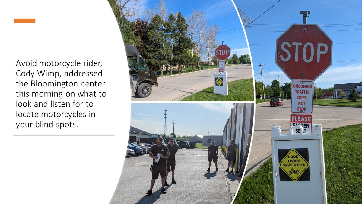An avid motorcycle rider from our Bloomington center took his time to enlighten the workgroup on what to look and listen for addressing motorcycle awareness... <a href="/shawnhamilton44/">Shawn</a> <a href="/UPSers/">UPSers</a> #safetyinitiatives