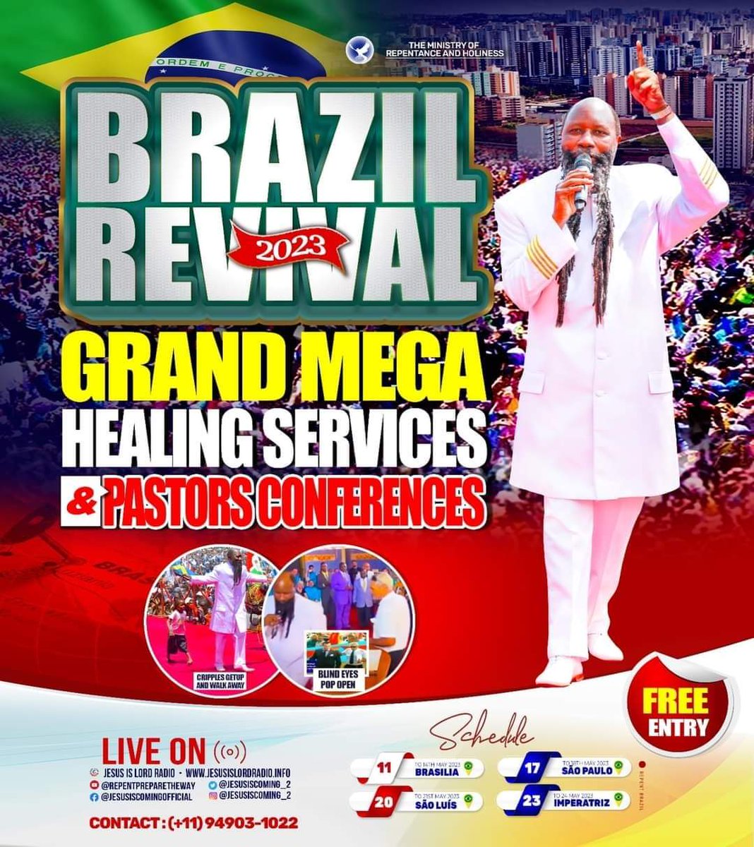 RhsfRongo's tweet photo. *TODAY THE PASTORS CONFERENCE WILL BEGIN 7:00P.M. BRAZILIAN TIME WHICH IS 01:00A.M. KENYAN TIME.*

*INFORM ALL.*#ProphetDrOwuorInBrazil https://t.co/ZgrNreKnpt