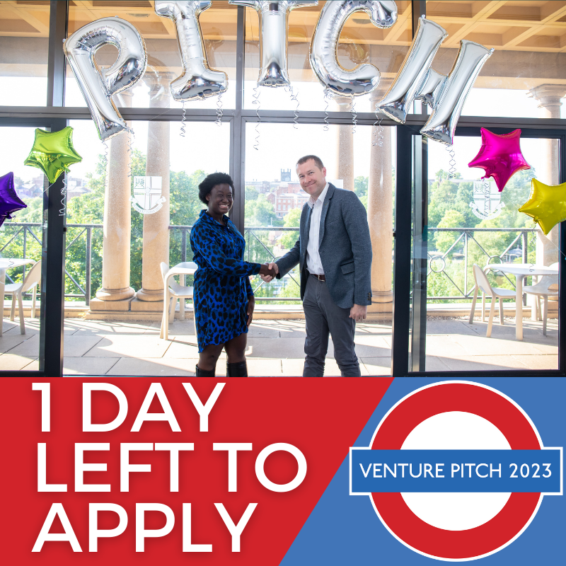 amberjade_14's tweet photo. 💡One day left to apply for your chance to pitch for up to £5,000 and over £11,000 worth of business prizes to help you kickstart your business idea or start your freelance career.📷Apply by Friday 12th May by 12pm here - https://t.co/xoBu5xYY6V #VenturePitch2023 https://t.co/8T0npWjQO2