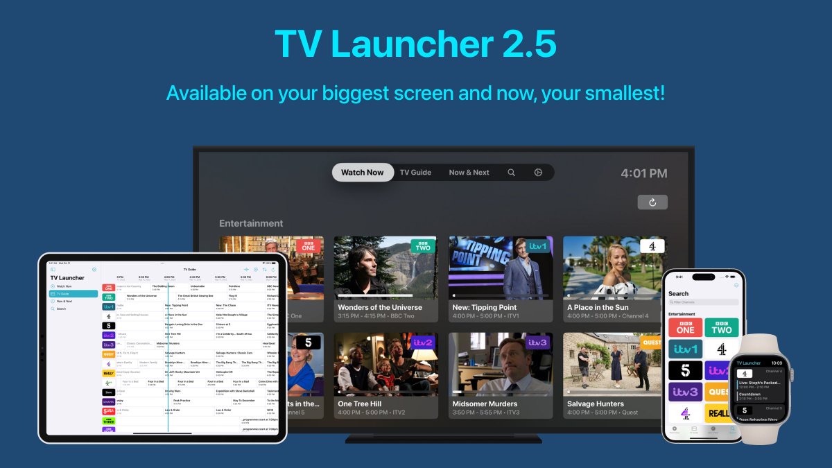 <a href="/TVLauncherApp/">TV Launcher - Live Channels App</a> is now available on Apple Watch! 🚀

View what’s on now &amp; next as well as listings for the whole day for each channel, all from your wrist! ⌚️

Download here: apps.apple.com/app/id16225980…