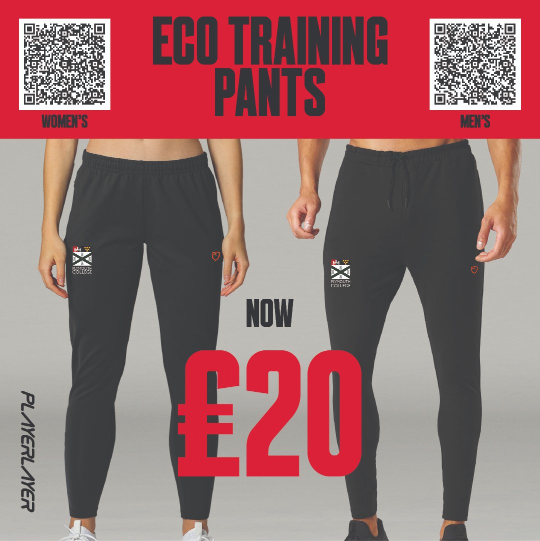 Player Layer are offering Plymouth College parents and students a big discount off Eco training pants. If you would like to to order please use the QR codes below.
#plymouthcollege #plymcollege
