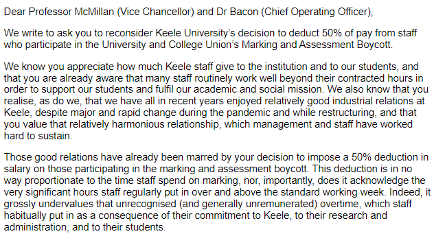 Keele supporters, staff, students, and alumni, WE NEED YOU! Please sign our open letter against management's 50% pay deductions for action short of a strike. These threats are disproportionate & deliberately designed to undermine trade union action docs.google.com/document/d/e/2…