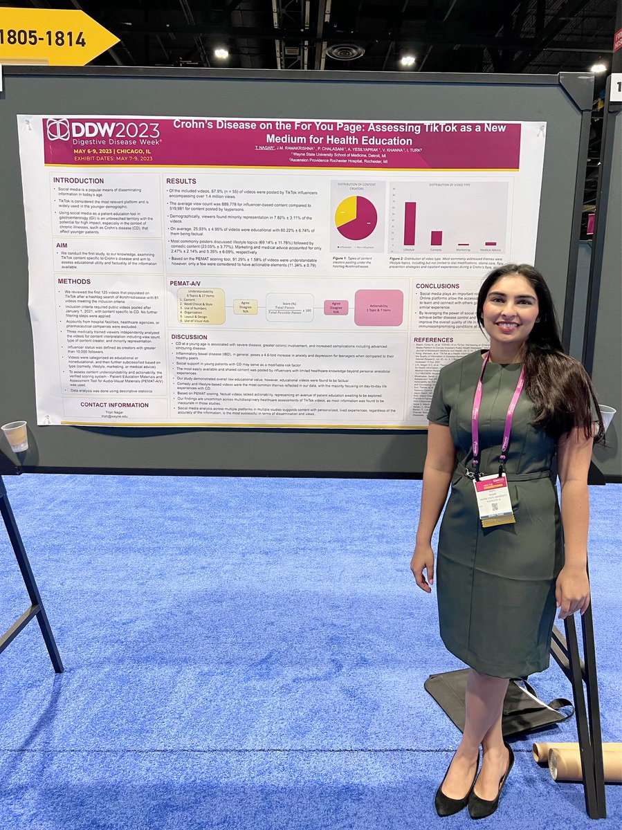 Tripti Nagar (@tnagar2392) on Twitter photo Personal highlight of #DDW2023 - presented my research on social media content of Crohn’s & it’s effect with young pts. Great convos opening the doors to impactful healthcare info! Thanks to my team for making this come to life <a href="/JahanaviMD/">Jahanavi M. Ramakrishna</a> <a href="/cu_ri_ou_s/">Pranav</a> <a href="/DDWMeeting/">Digestive Disease Week</a> <a href="/AmCollegeGastro/">ACG</a> Personal highlight of #DDW2023 - presented my research on social media content of Crohn’s & it’s effect with young pts. Great convos opening the doors to impactful healthcare info! Thanks to my team for making this come to life <a href="/JahanaviMD/">Jahanavi M. Ramakrishna</a> <a href="/cu_ri_ou_s/">Pranav</a> <a href="/DDWMeeting/">Digestive Disease Week</a> <a href="/AmCollegeGastro/">ACG</a>