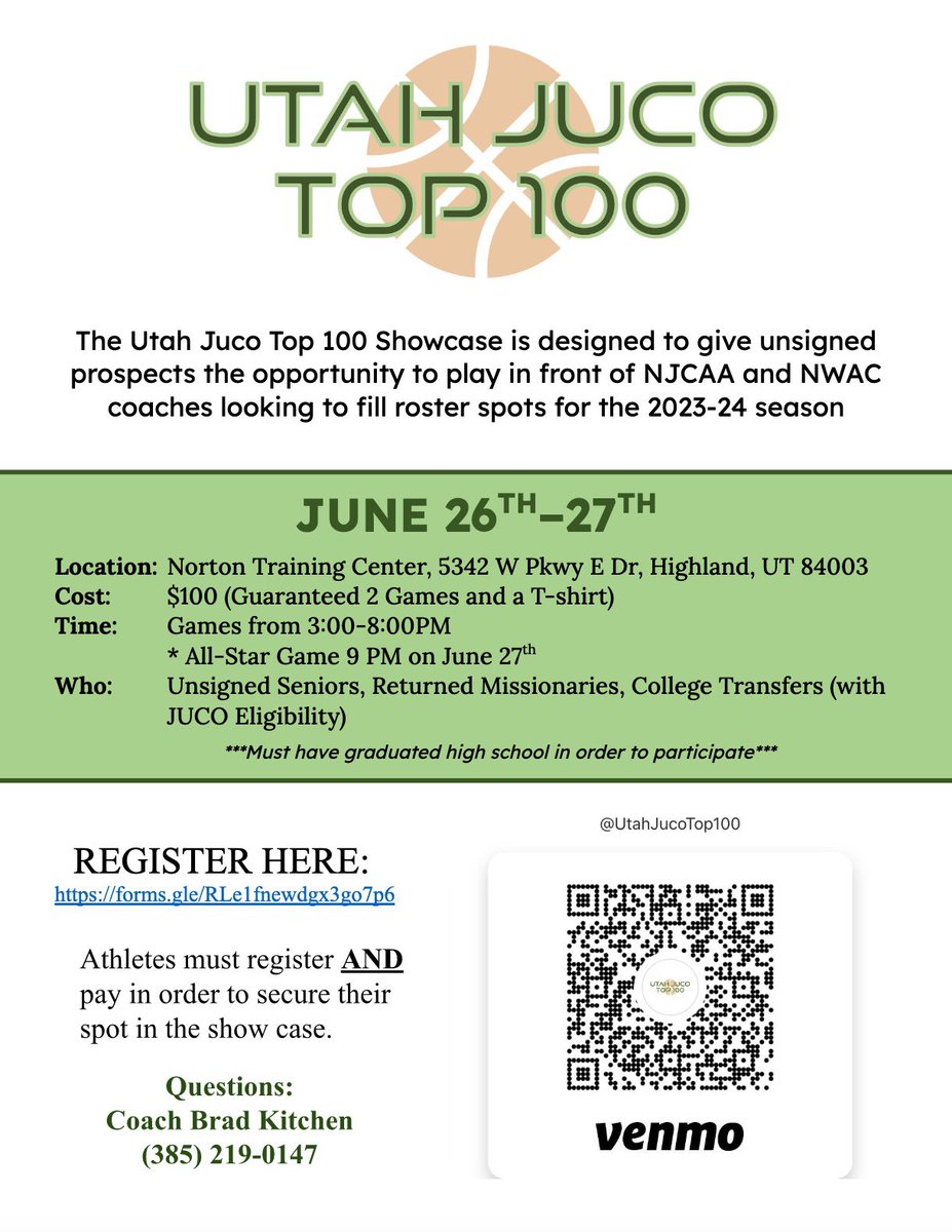 🚨 Under the radar players 🚨 unsigned seniors, college transfer and returned missionaries looking to play college basketball come this event to be seen by juco coaches across the west!