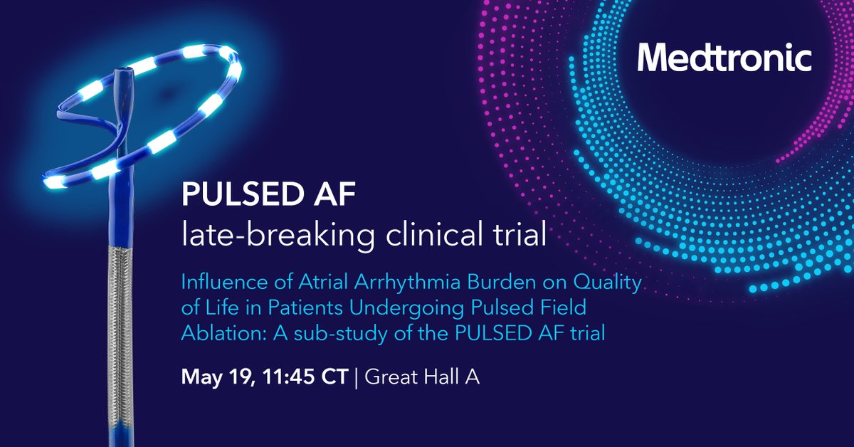 MDT_Cardiac's tweet photo. Don't miss the #PULSEDAF late-breaking clinical sub-study on the Influence of Atrial Arrhythmia Burden on QoL in Patients Undergoing PF Ablation, presented by @atulverma_md. https://t.co/7STfXpsCM1 https://t.co/LOD9J3mmFc