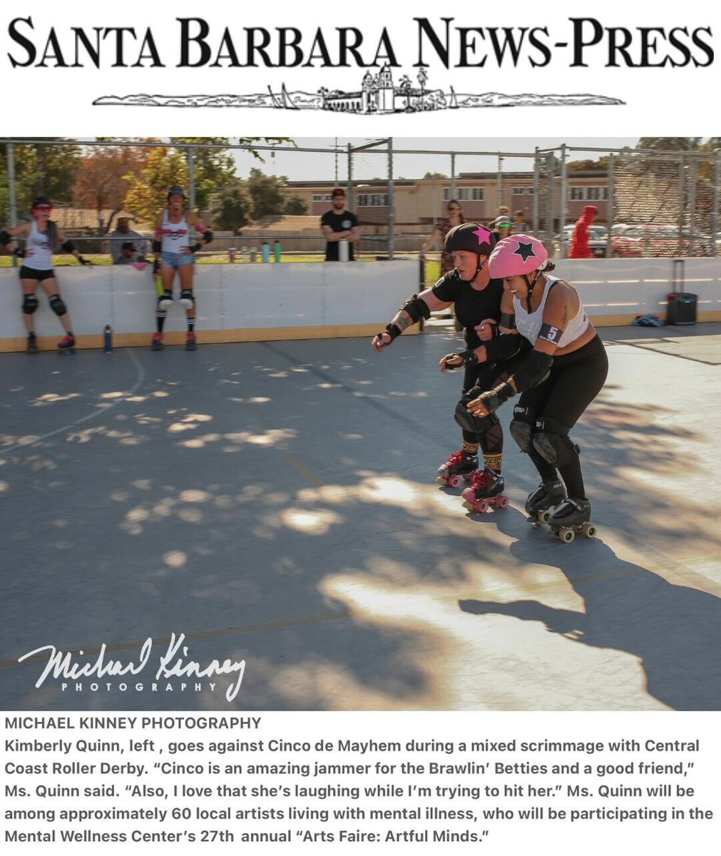 Brawlin’ Betties Roller Derby (@brawlinbetties) on Twitter photo Our incredible league President Kimikaze (Kimberly Quinn) was interviewed by <a href="/sbnpnews/">S.B. News-Press</a> about the upcoming Mental Wellness Center’s Arts Faire: Artful Minds! newspress.com/artful-minds/
#mentalhealthawarenessmonth #mentalhealth #santabarbara #rollerderby #brawlinbetties Our incredible league President Kimikaze (Kimberly Quinn) was interviewed by <a href="/sbnpnews/">S.B. News-Press</a> about the upcoming Mental Wellness Center’s Arts Faire: Artful Minds! newspress.com/artful-minds/
#mentalhealthawarenessmonth #mentalhealth #santabarbara #rollerderby #brawlinbetties