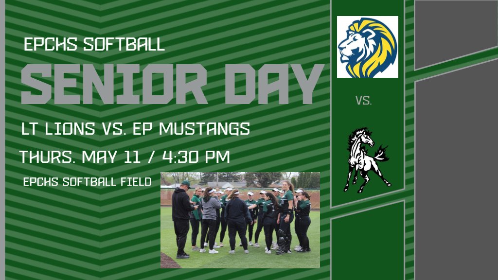Epchs231's tweet photo. It's #SeniorDay for @epchssb! And EP alum Megan Pyles and @LTHS_Softball will be in the house.
Come out to cheer on our 9 seniors: Charley Burns, Dora Cihocki, Maggie Tracy, Grace Ward, Taylor Evans, Riley Hayes, Jackie Jones, Lily Strand & Nicole Reynolds.
#WeAreEP #BeatLT https://t.co/ySsiD6BtEr