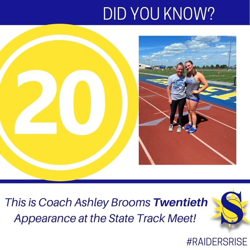 Did You Know...?
This is Coach Ashley Broom's TWENTIETH appearance as a coach at the State Track Meet! #WOW #RaidersRise