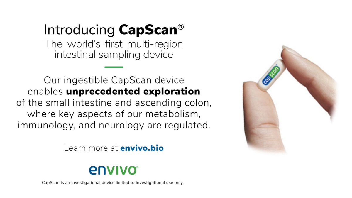 Unprecedented access to the intestines with the ability to collect regional samples spanning the entire GI tract—all via a device the size of a vitamin pill. Learn more about our first-of-its-kind ingestible sampling device, #CapScan. envivo.bio #GITwitter