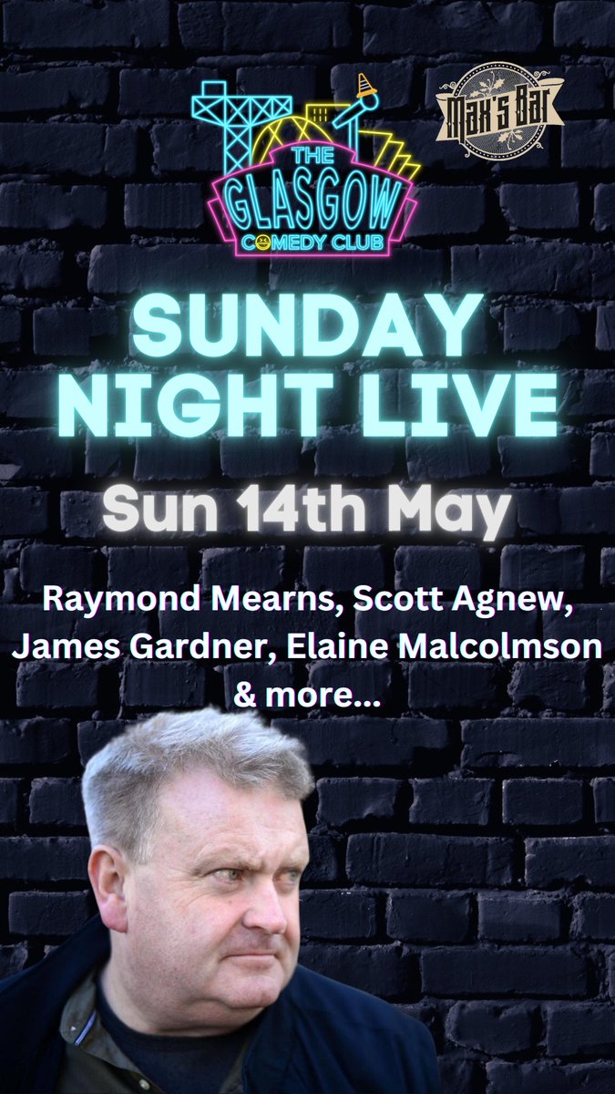 GlaComedyClub's tweet photo. Coming up this Sunday we have our brand new SUNDAY NIGHT LIVE in Max's Basement, Queen Street with headliner @RaymondMearns, MC @scottagnew, @emalcolmson, TikTok star James Gardner and more. Get tickets at https://t.co/BZErm7hjHU https://t.co/XhTV4RG3Hb