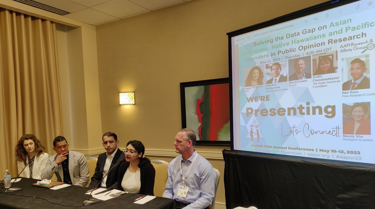 MMandySha's tweet photo. Proud of my @AAPOR panelists
@angiehoughton @AARPresearch
@neil_ruiz @Lnoebustamante @pewidentity
Speaking: Sruthi Chandrasekaran @taaforg
@DDutwin @AmeriSpeak
#AAPI #AsianAmerican #DataEquity #AAPOR #AAPOR78 #AAPOR2023 https://t.co/boQX6ByRnN