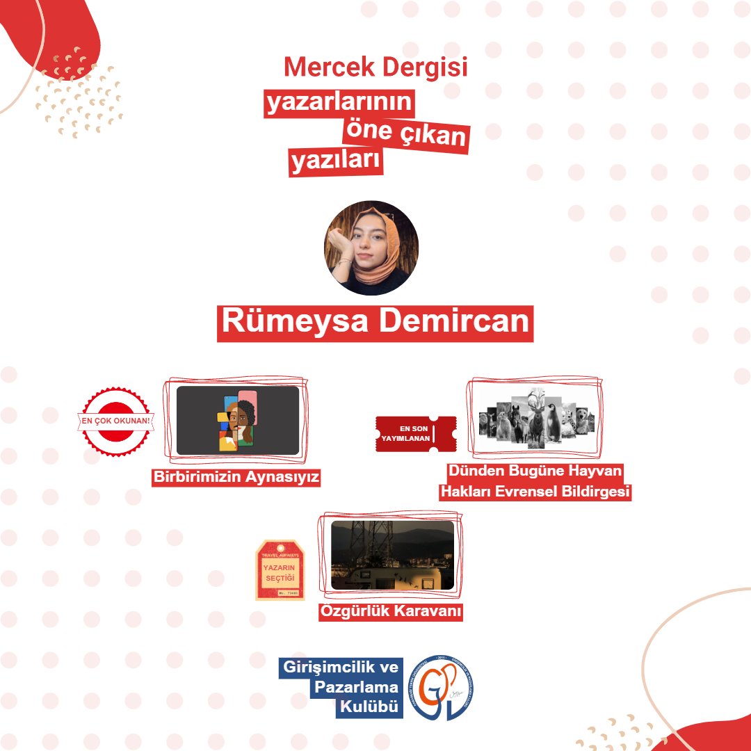 Mercek Dergisi yazarlarının öne çıkan yazıları ile karşınızdayız. 🥳 Yazarlarımızın yazılarını okumak ve yorum yapmak için; mercekdergisi.ktugipak.com/yazar/rumeysad… ✨
Her Pazartesi ve Perşembe 18:00'de yeni paylaşımlar için takipte kal! 🎉