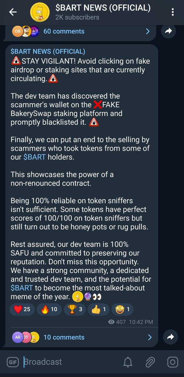 Stay Vigilant! Protect yourself from scams and fake sites. Do your own due diligence before making any decisions.
❌ Beware of Suspicious Links
❌Fake BakerySwap Staking
❌Fake Airdrop
✔️DYOR
✔️Stay Informed
✔️Trust Your Instincts
Protect yourself from bad people and scammers