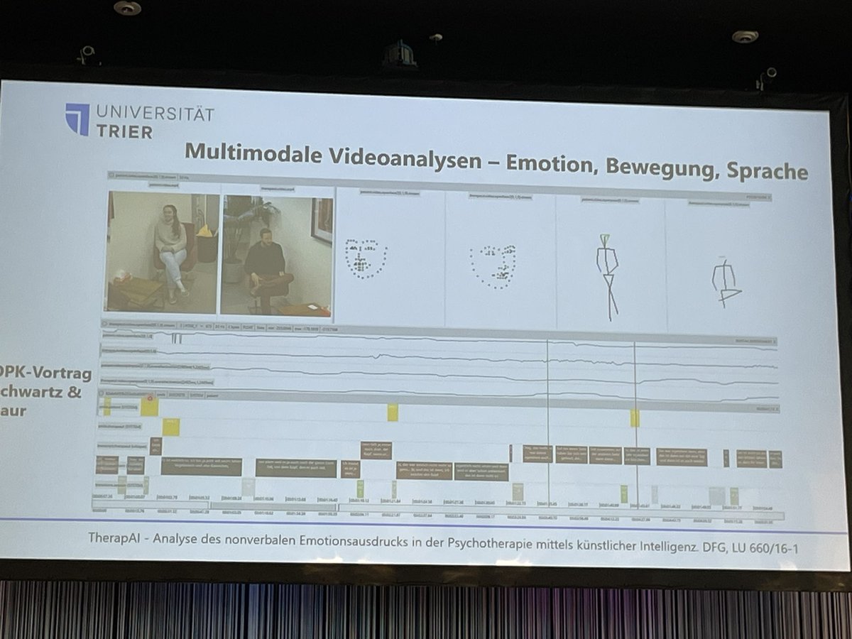 Multimodale Vid.-Analysen <a href="/LutzPsychRes/">Wolfgang Lutz</a>. Für mehr: Fr.,10:30,(Symp. zu innovativen Ansätzen) und Sa., 11:30, (Fortschritte in Video- und Sprachanalysen) mit Steffen Eberhardt, <a href="/TobiasBaur/">Dr. Tobias Baur</a> und mir. #NOVA #DPK2023 PS: @MiriamHehlmann und ich im Gespräch, keine echte Sitzung 😉