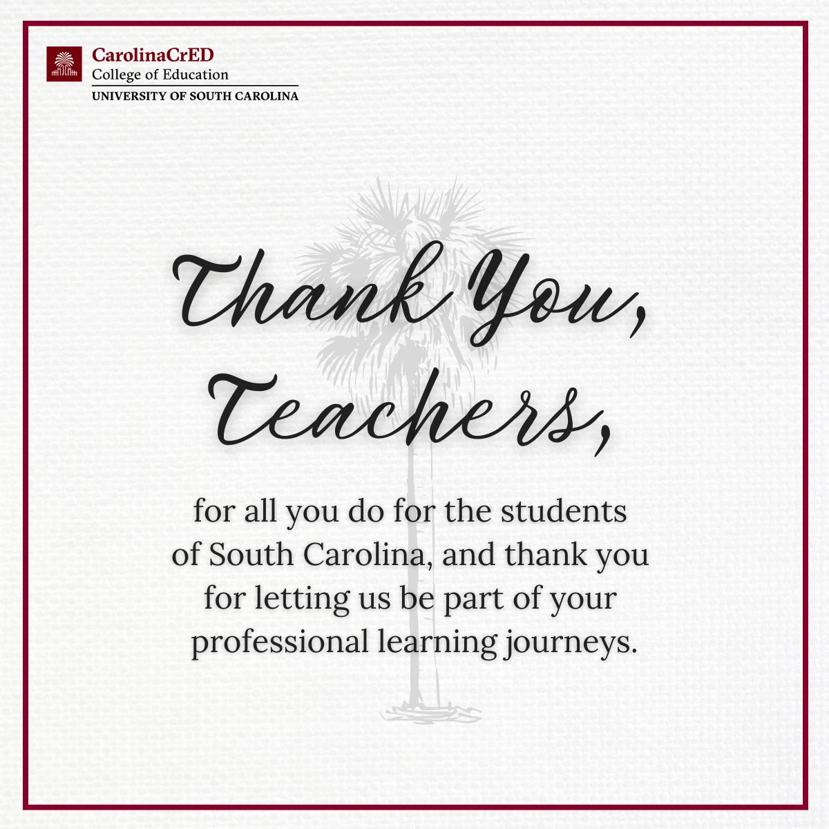Carolina_CrED's tweet photo. This week, CarolinaCrED salutes everyone dedicated to the teaching profession. Thank you for your commitment to education. #PartnersWithPurpose https://t.co/AsveYBkonU