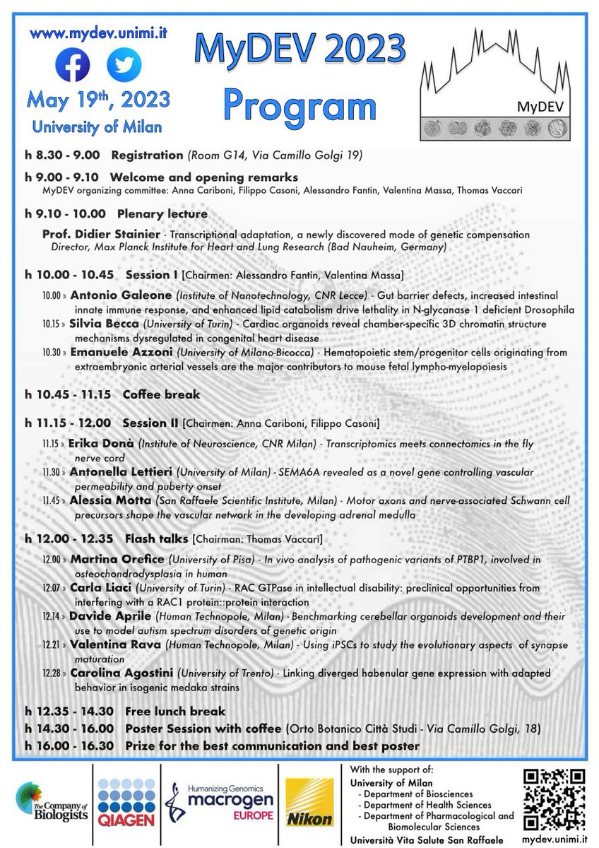MyDEV23's tweet photo. We have and exciting program for #MyDev23, taking place next Friday at Dept of Biosciences @LaStatale! Check it out at https://t.co/0II5aIxZVT or 👇  and join us for the day!🪰🐟🐭 https://t.co/3To4gFQ9uD