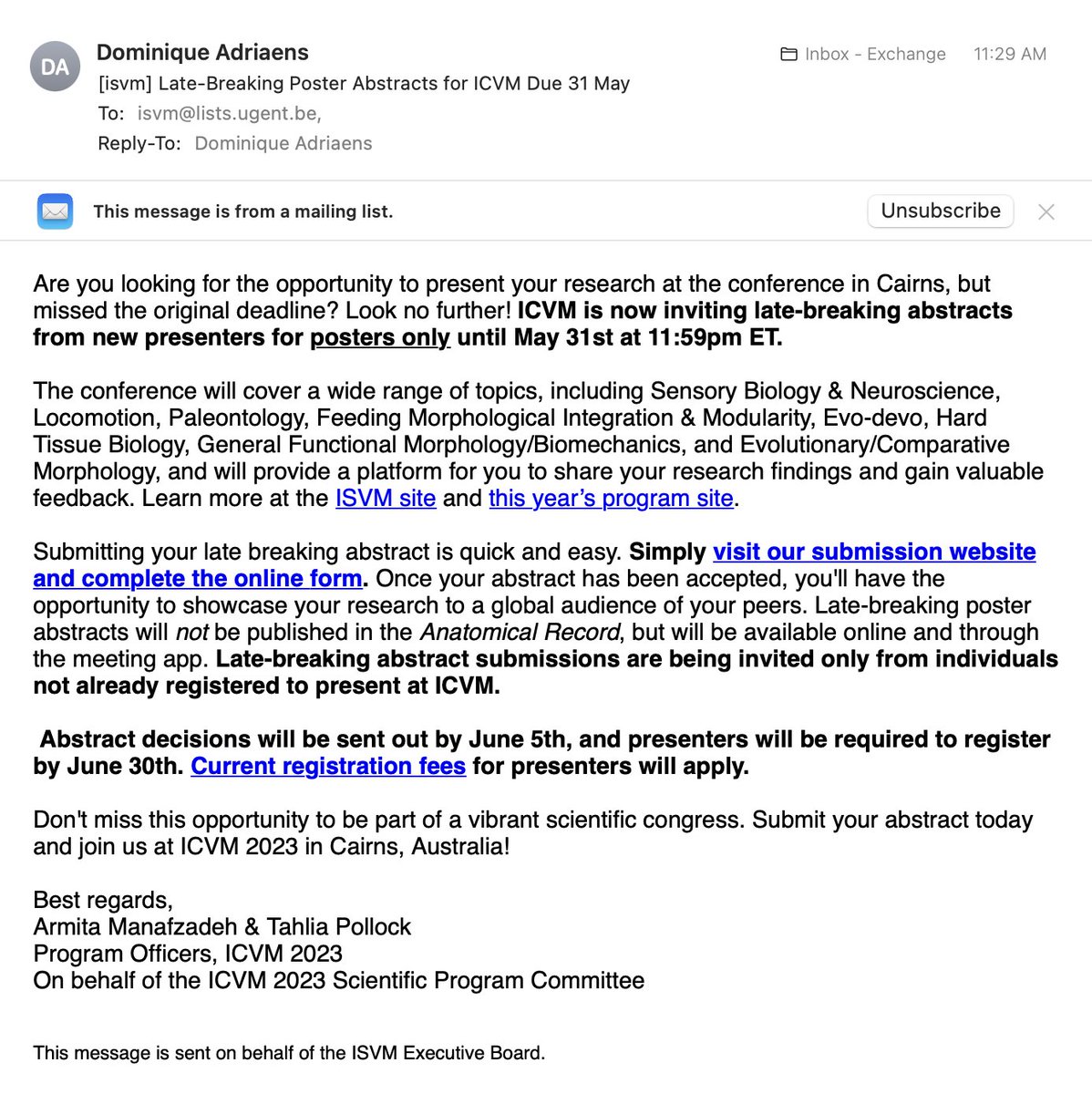 Armita R. Manafzadeh (@armanafzadeh) on Twitter photo We (<a href="/ISVMorph/">International Society for Vertebrate Morphology</a>) are now inviting late-breaking poster abstract submissions from anyone who had previously missed out on submitting to #ICVM2023! Abstracts can be submitted here until May 31st 🦘🐨🇦🇺xcdsystem.com/icvm/abstract/… We (<a href="/ISVMorph/">International Society for Vertebrate Morphology</a>) are now inviting late-breaking poster abstract submissions from anyone who had previously missed out on submitting to #ICVM2023! Abstracts can be submitted here until May 31st 🦘🐨🇦🇺xcdsystem.com/icvm/abstract/…