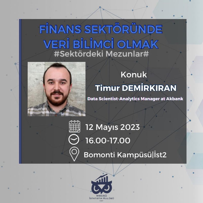 istatistikmsgsu's tweet photo. Herkese merhaba arkadaşlar. Yeni dönemin ilk etkinliğinde 2015 mezunu Timur Demirkıran bizlerle olacak. Hepinizi etkinliğimize bekliyoruz .🌸🦉 https://t.co/ncmi4Pubpx