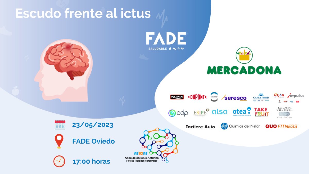 seresco's tweet photo. Nueva actividad del programa #FADESaludable de @FADE_COMUNICA en el que colabora @seresco
🗓️23 mayo 17h
🗣️Sesión 'Escudo frente al ictus', promovida por #ASICAS @ictusasturias
ℹ️ Más información https://t.co/mkPebA8ZdK https://t.co/umCfQZgdH4