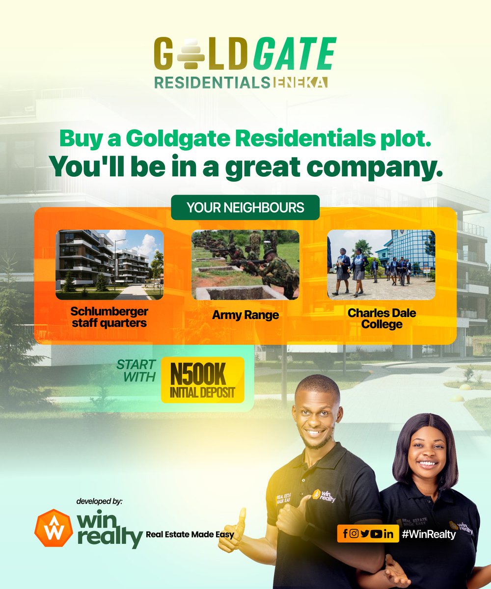meetwinrealty's tweet photo. Having prime neighbours around your investment can be so reassuring.
Get your plots today at our Goldgate Residentials, Eneka today.
DM for an inspection today.
#WinRealty #RealEstate #Eneka #PortHarcourt | https://t.co/z7Cj09E61u https://t.co/kKbRYCUs9Z
