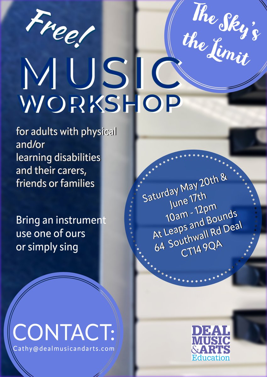 We believe #musicmaking is for all so we are delighted to offer workshops for those with a #additionalneeds and their families/carers. Our friends at #LeapsandBounds are hosting and the next workshop is on Sat 20th May; to register email cathy@dealmusicandarts.com