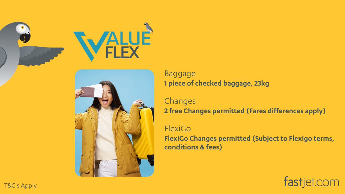 fastjet's tweet photo. Check out our Value Flex Fare, offering our customers enhanced #Flexibility #Value and #Choice across our network of flights.
#fastjet
#ForEveryone
#FareFamilies
#Value
#ValueFlex
#ValuePlus
#Botswana
#SouthAfrica
#Zimbabwe https://t.co/cDszazVadm