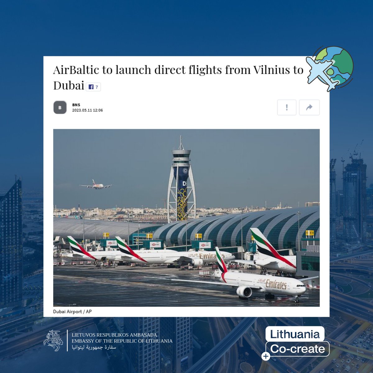 Long waited news - #directflight will connect #Lithuania🇱🇹 and the #UAE🇦🇪 from November 2023! 
🛩 This direct connection will not only strengthen bilateral economic ties, tourism in both ways, but will also open the doors to Asian markets.
🔗 bit.ly/3nRcUFE