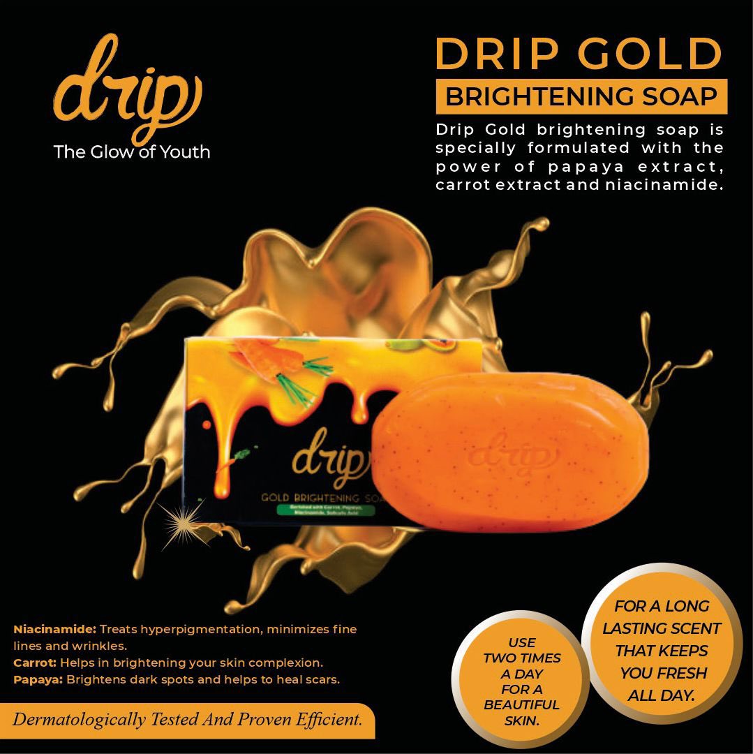 Meet the four variants of the Drip Soap namely Drip papaya ,Drip Vitamin C, Drip carrot and Drip Gold with their respective unique benefits formulated for your beauty needs. Now, you have the license to DRIP. Do your skin a favour, choose between any of our variants of the Drip…